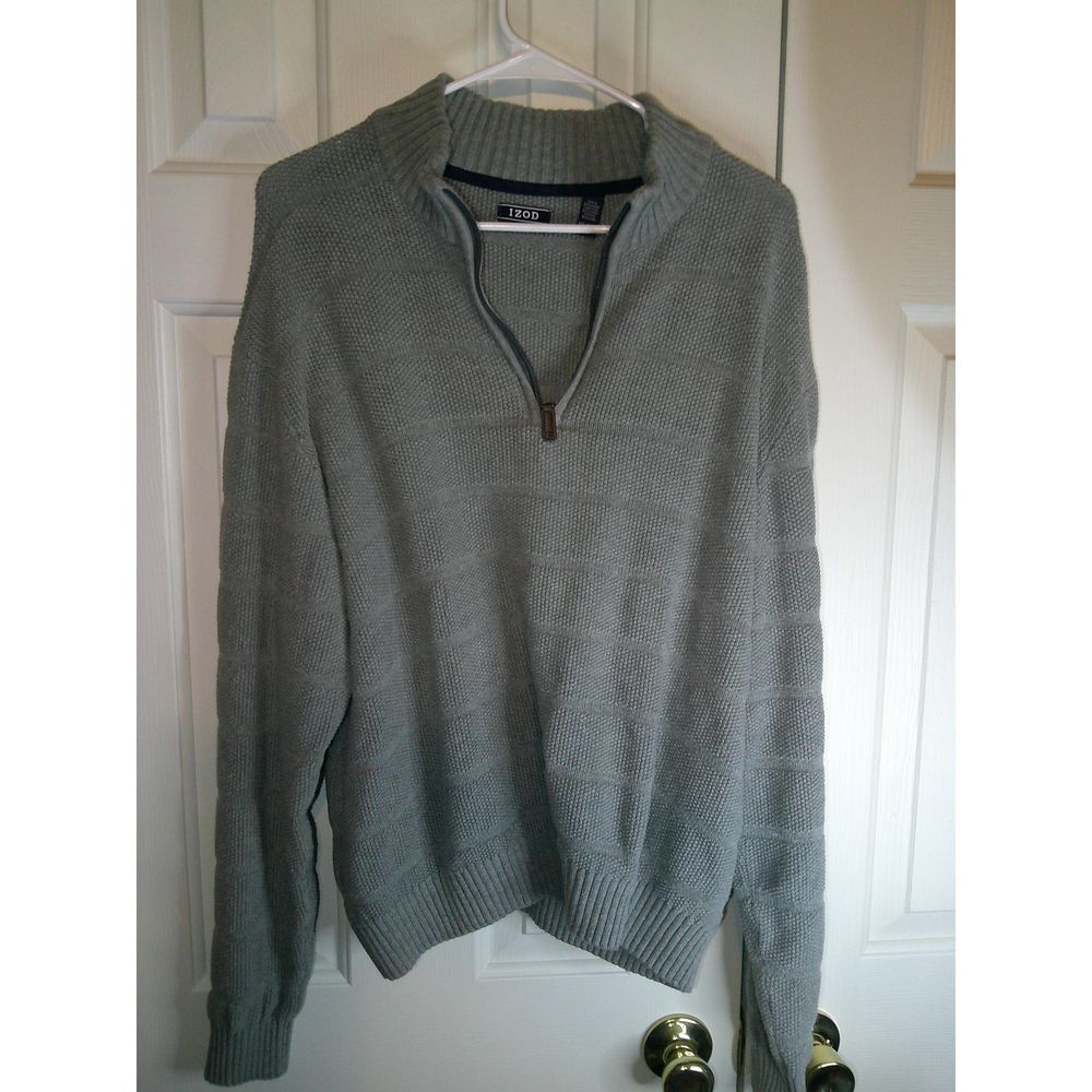 IZOD Quarter Zip Sweater‎ Pullover Gray Knit Long Sleeve Casual XXL